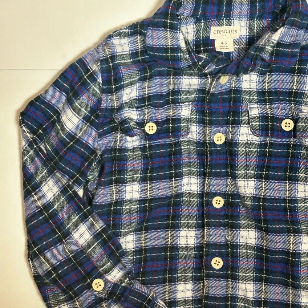 J. Crew Crewcuts Boy’s Blue Plaid Flannel Button Down Shirt Size 4-5 - Picture 4 of 8